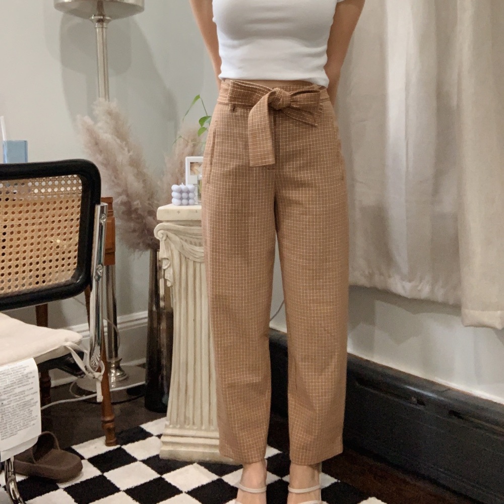 Aritzia Wilfred gingham trouser with belt size 2